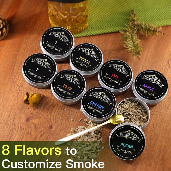 Rechargeable Whiskey Smoker Kit with 8 Wood Chip, Electric Whiskey Smoker Kit Built-in Lighter, Old Fashioned Smoker Kit, Bourbon Whiskey Gifts for Men,Dad,Husband,Boyfriend (No Butane Needed)