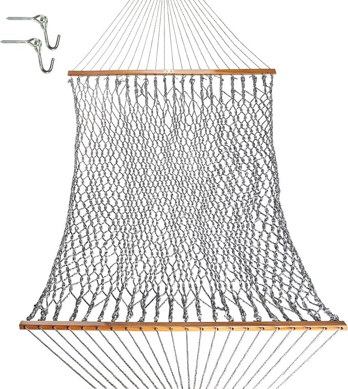 Original Pawleys Island Large Navy DuraCord Rope Hammock – 13 ft. x 55 in., 2-Person, 450 lb Capacity, Oak Spreader Bar, Zinc-Plated Hardware, Handcrafted in The USA