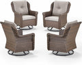 Patio Chairs Outdoor Swivel Glider - Set of 4 High Back Outside Brown Wicker Rattan Rocking Chair with Thick Cushion for Porch Apartment Deck Yard Poolside Garden - Beige