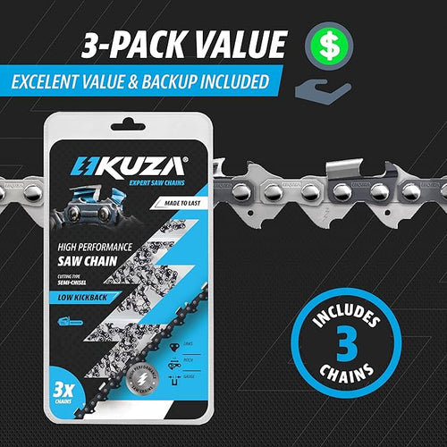 16 Inch Chainsaw Chain 3/8" LP Pitch, 050" Gauge, 56 Drive Links, fits Husqvarna, Greenworks, Craftsman, Poulan, Homelite, Makita, Jonsered, Echo, 91pj056x, 713-05276, 2904302 and more (3 Chains)