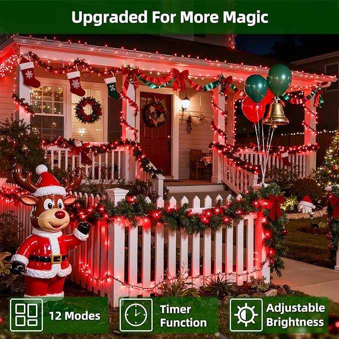 1500 LED 470FT Christmas Lights Outdoor,12 Lighting Modes Christmas String Lights with Timer, Dimmable Plug in Red LED StringLights Waterproof for Yard Tree Wedding Party Holiday Red