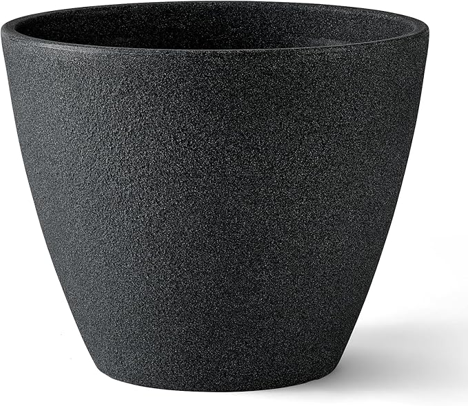 ARBORA 16" Valencia Polyresin Indoor and Outdoor Planter with Classic Black Finish - Durable, Weatherproof, Lightweight, Large Plant Pot for Patio, Garden, Deck, Entryway