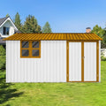 Metal Garden Sheds 12ftx10ft Outdoor Storage Sheds White+Yellow with Window, for Backyard, Patio, Poolside