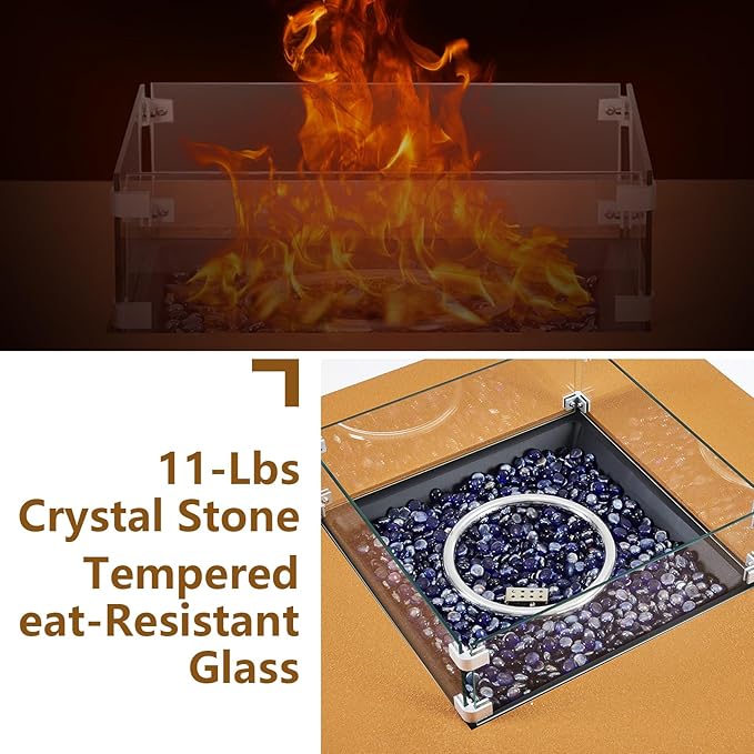 36" Outdoor Propane Fire Pit Table, 50000BTU Fire Table with Wind Guard, 11LBs Glass Beads & Rain Cover, Patio Heater with Anti-Rust Coating, Stainless Steel Gas Fire Pits for Outside Patio,Yellow