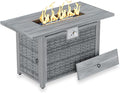 30" Round Propane Fire Pit Table - 50K BTU with Lid, Rocks Tank Storage and Cover - Round Gas Fire Pits for Outside Patio - Outdoor Table with Firepit (Grey, 43" Rectangular)
