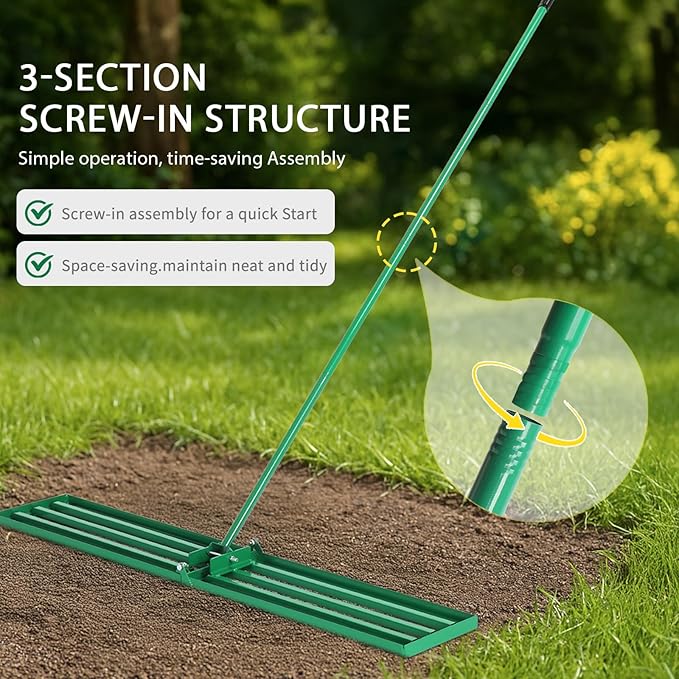 Outvita Lawn Leveling Rake 36"x10", Level Lawn Tool with Adjustable Handle, Yard Leveling Rake, Landscape Rakes for Garden, Backyard, Golf Course, Farm, Pasture