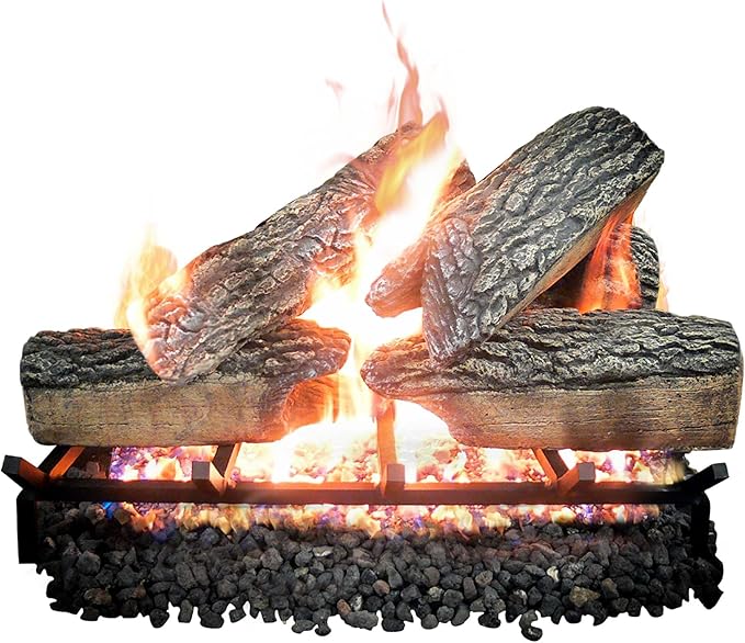 18" Premium Gas Logs - for Vented Fireplaces, Natural Gas or Liquid Propane - Blazing Oak Design (Logs Only)