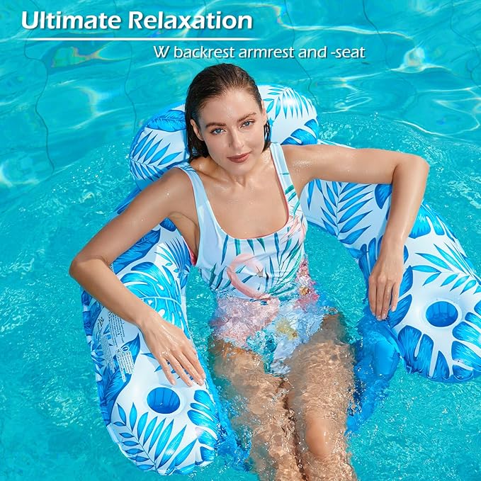 Jasonwell Pool Float with Canopy - Inflatable Pool Floaties Adult Floating Pool Chair Lounge Floats for Swimming Pool Water Chair Pool Lounger with Cup Holders Pool Toy Party Floaty for Adults