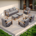Rilyson Outdoor Wicker Patio Furniture Set - 7 Piece Patio Conversation Set with 4 Wicker Swivel Rocker Chairs,2 Rattan Ottoman and 1 Couch,Thick Cushions,Deep Seating,Wide Armrest(Brown/Grey)