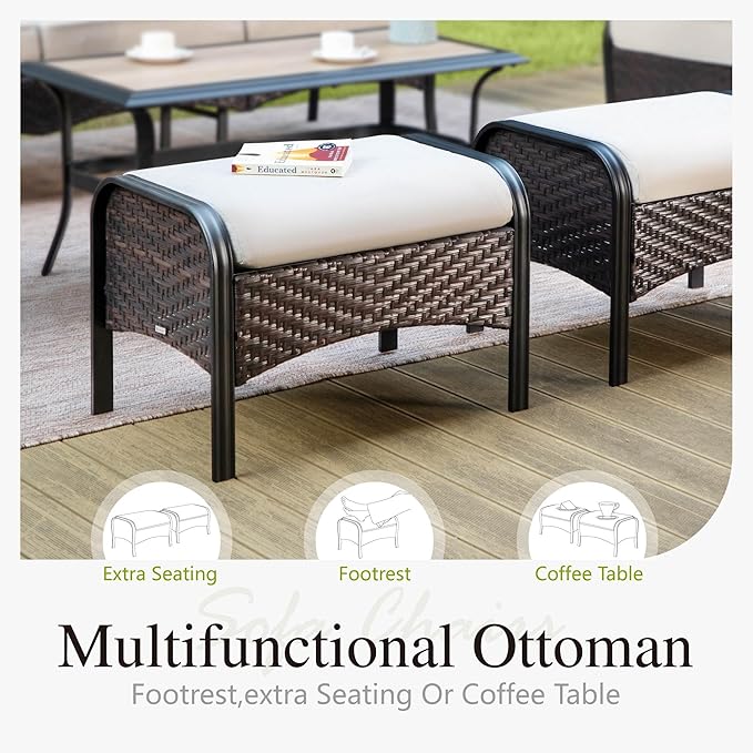 Sophia & William Patio Furniture Set with Fire Pit Table, 6 PCS Metal Outdoor Conversation Set with Fire Pit Table, 2 Sofa Chairs,2 Ottoman, 3-Seater Couch for Outdoor Seating, Backyard, Porch