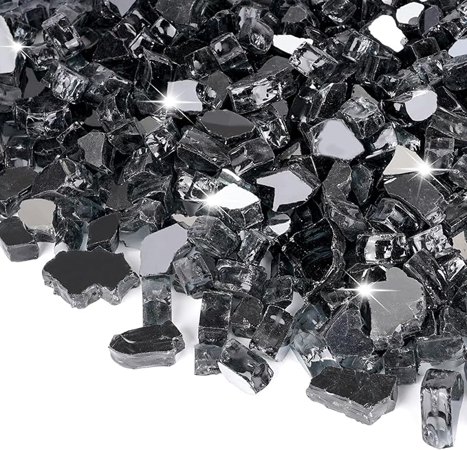 Mesida Fire Glass for Propane Fire Pit - 10 lb Reflective High Luster Glass Rocks, Black 1/2-Inch Fire Pit Glass for Indoor/Outdoor Fireplace & Fire Table, Tempered Decorative Firepit Rocks