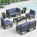 LayinSun Large Aluminum Patio Furniture Set, 7 Pieces Modern Outdoor Conversation Set Sectional Metal Sofa Set with Olefin Cushion