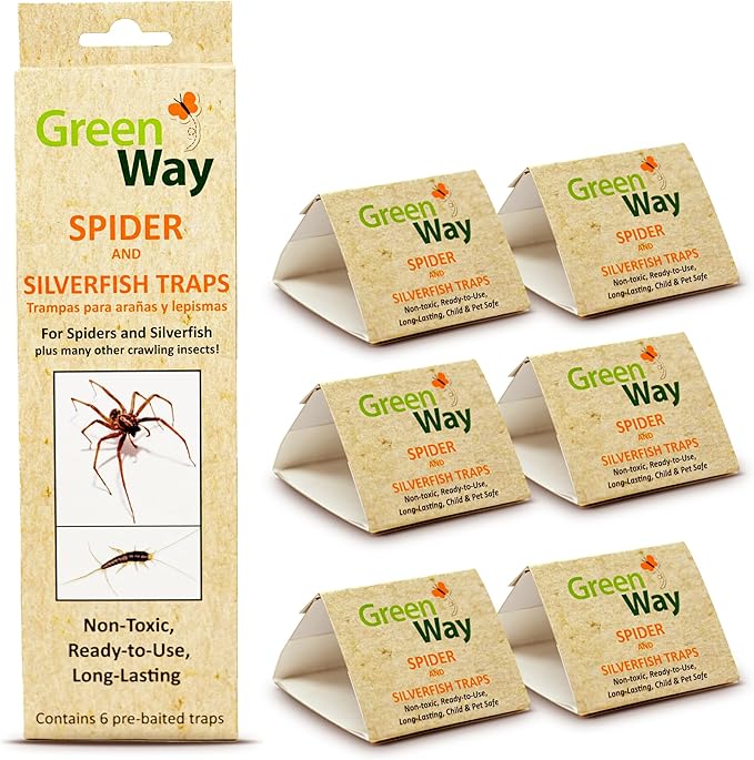 Greenway Silverfish and Spider Traps, Non-Toxic Indoor with High-Strength Glue for Safe, Effective Home Protection, 2 Packs (Includes 12 Traps)