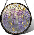 AMDERVEN Stained Glass Window Hanging - Wisteria Flower Golden Leaves Sun Catcher for Door Home Decor Plant Suncatcher Christmas Mother's Day Birthday Gifts for Women Men Lovers Mom Nana 9.8 in