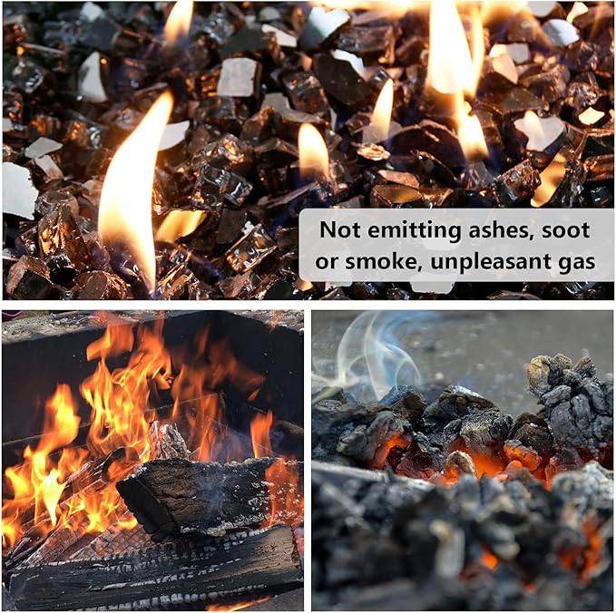 GRISUN Onyx Black Fire Glass for Fire Pit, 20 Pounds 1/2 Inch High Luster Reflective Tempered Glass Rocks for Natural or Propane Fireplace, Safe for Outdoors and Indoors Firepit Glass