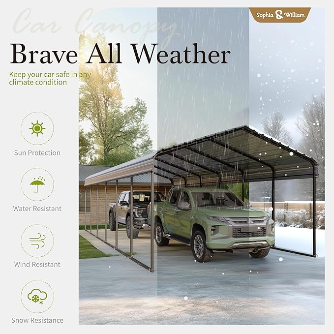 Sophia & William 12x30FT Heavy-Duty Metal Carport, All-Weather Shelter for Cars, Boats & Outdoor Gear (Galvanized Steel Roof), Dark Grey