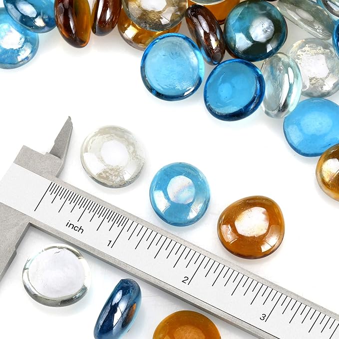 Mr. Fireglass 10 Pound Blended Fire Glass Beads, 1/2" High Luster Mixed Colored Fire Glass Drops for Fireplace Fire Pit & Lanscaping, Caribbean Blue, Crystal Ice, Caramel