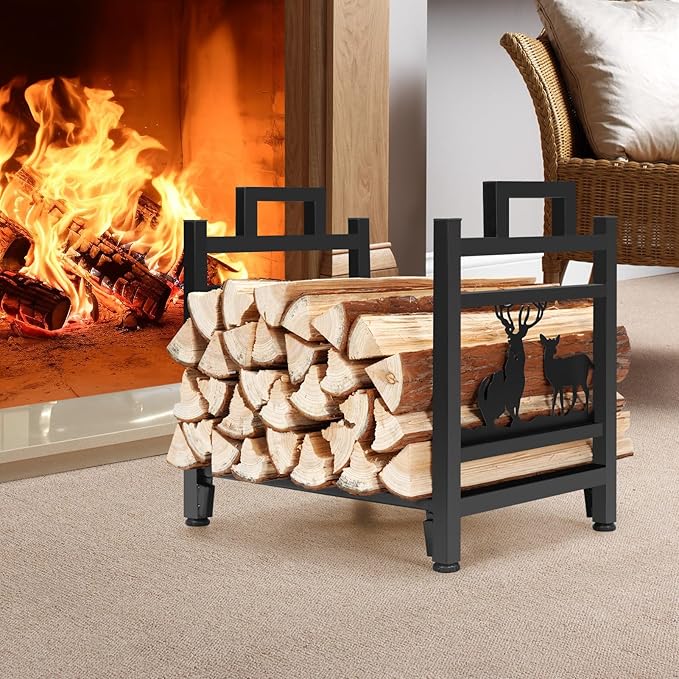 INNO STAGE Firewood Log Rack, Iron Wood Lumber Storage Holder for Fireplace, Heavy Duty Log Storage Bin for Firepit Stove Accessories Indoor - Perfect Construction - No Any Screw to Install