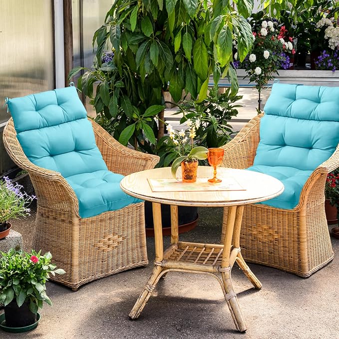 EAGLE PEAK Tufted Outdoor/Indoor High Back Patio Chair Cushions, Set of 4, 46'' x 22'', Light Blue