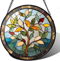 QZQCBLC Stained Glass Window Hanging Colorful Tree of Life 6.3" - Plant Leaves Suncatcher Door Garden Sun Catcher Home Decor Birthday Christmas for Mom Men Woman Nana Friend