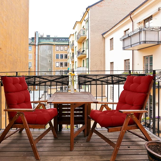 EAGLE PEAK Tufted Outdoor/Indoor High Back Patio Chair Cushions, Set of 2, 46'' x 22'', Red