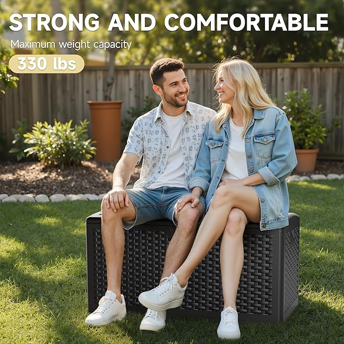 80 Gallon Resin Storage Box, All-Weather, Lockable Multi-Purpose Deck Box for Outdoor Cushions, Patio Items, and Garden Equipment, (Pure Black)
