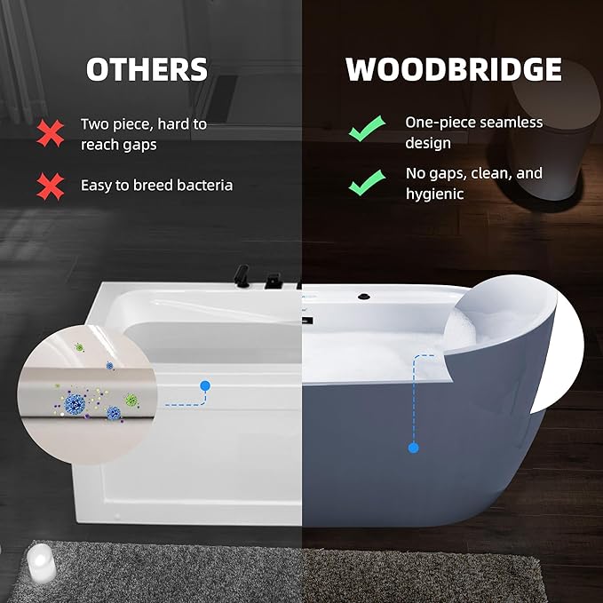 WOODBRIDGE 72" x 35-3/8" Whirlpool and Air Bath Heated Soaking Combination Tub with Adjustable Speed Air Blower and Display Control Panel, Matte Black Finish Trim and Drain Kit,BM-500