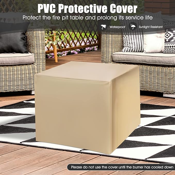 Giantex 28” Patio Fire Pit Table - 2-in-1 40,000 BTU Gas Square Fire Table with Lid & Lava Rocks, Metal Frame, PVC Protective Cover, CSA Certificated Propane Fire Pits for Outside, Poolside, Backyard