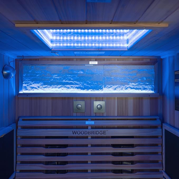 Woodbridge 2-Person Indoor FAR Infrared Black Sauna with WiFi-Enabled Smart Control, Crafted from Japanese Cedar – Features Red Light Therapy, Bluetooth Speaker, Chromotherapy Lighting
