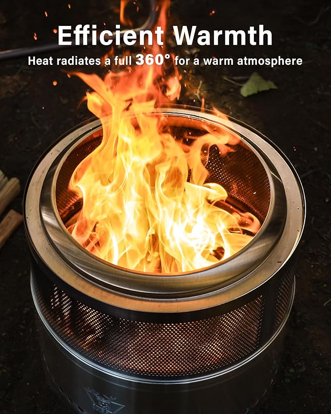 YEFU Smokeless Firepit Foldable 17.7in: Portable Fire Pit for Outside Wood Burning - Outdoor Camping Patio Bonfire Pit with Removable Ash Pan Easy to Carry & Clean