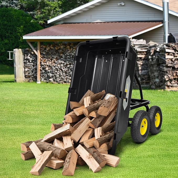 Garden Dump Cart, Heavy-Duty Utility Wagon with 1200 lbs Capacity, 6 Cu Ft Bed, 12.6" Pneumatic Tires, 180° Pivot Steering for Yard, Lawn, and Beach Use