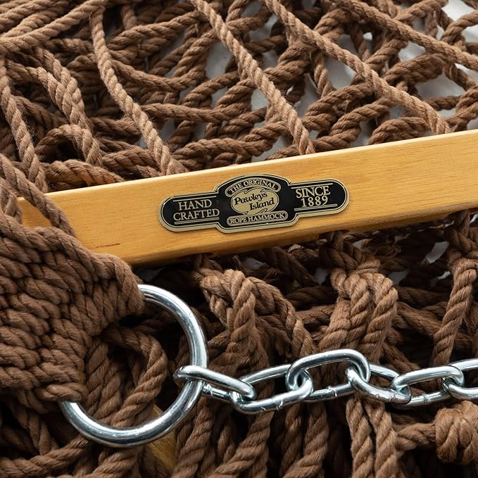 Original Pawleys Island Single Antique Brown DuraCord Rope Hammock – 12 ft. x 50 in., 1-Person, 450 lb Capacity, Oak Spreader Bar, Zinc-Plated Hardware, Handcrafted in The USA