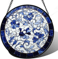 AMDERVEN Stained Glass Window Hanging, Blue and White Abstract Flowers Sun Catcher for Door Home Decor Suncatcher Christmas Mother's Day Birthday Gifts for Women Men Mom and Nana 9.8 in
