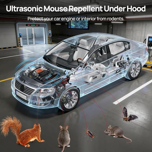2 Pack Rodent Repellent for car Engines, Ultrasonic Rat Pest Repellent for Car Under Hood, Plug-in Powered, Keep Mouse and Mice Away from Car, Vehicle, RV, Garage, Barn (Unscented x2)