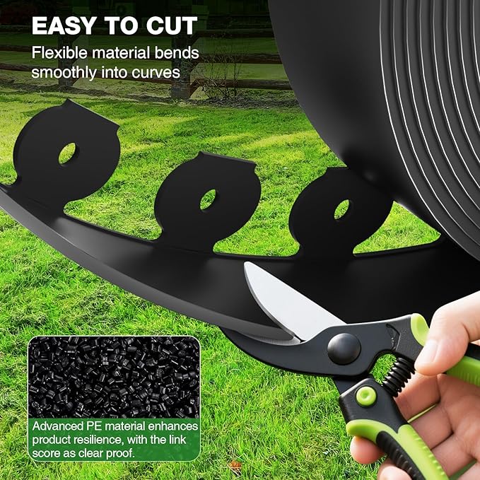4in Tall,66ft Landscape Edging Kit with 100pcs Metal Spikes,Reinforced Rib Design,No-Dig Flexible Plastic Edge Border for Landscape, Lawn,Garden,Flower Beds,Yard,Paver,Playground, Fence,Pathway,Black