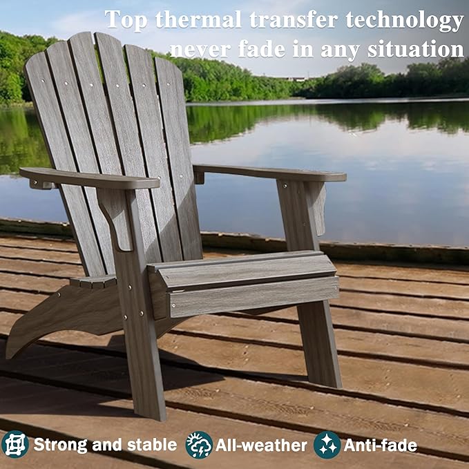 Psilvam Oversized Adirondack Chair, Fade-Resistant & Odor-Free Poly Lumber Fire Pit Chairs with Cup Holder, Weatherproof Lawn Chair, Easy 15 Min Install Patio Chair, 350 Lbs Support (4, Light Gray)