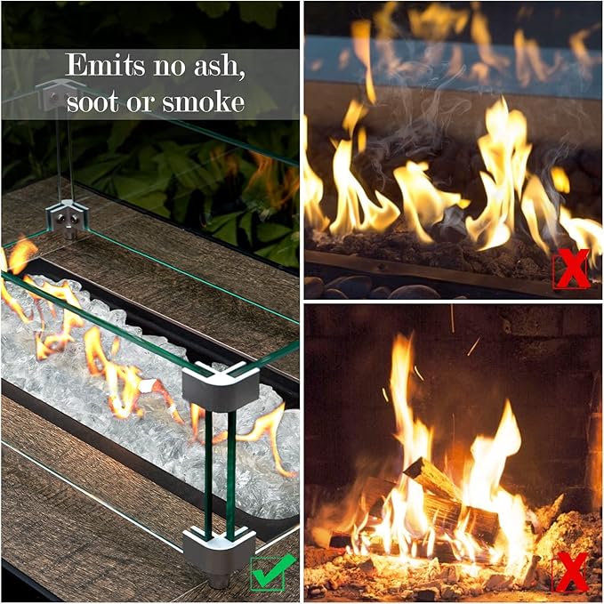 GASPRO 20 lbs Fire Glass for Propane Fire Pit, 1/2-Inch Decorative Firepit Glass Rock for Gas Fireplace, Ice Clear