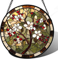 CRIS GIF Stained Glass Window Hanging - Hawthorn Tree Birth Flowers Suncatcher for Doors Garden Patio Sun Catchers Decor Christmas Mother's Day Birthday Gifts for Women Men Mom Nana Friend 7.8 in