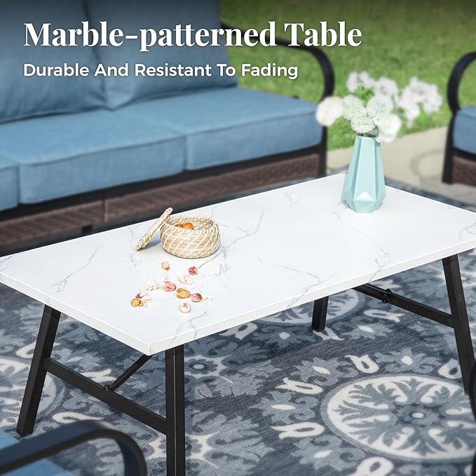 Patio Furniture Set with Coffee Table, Outdoor Conversation Set with 2 x Fixed Chairs, 1 x 3-Seat Sofa for Lawn Garden Backyard, Navy Blue