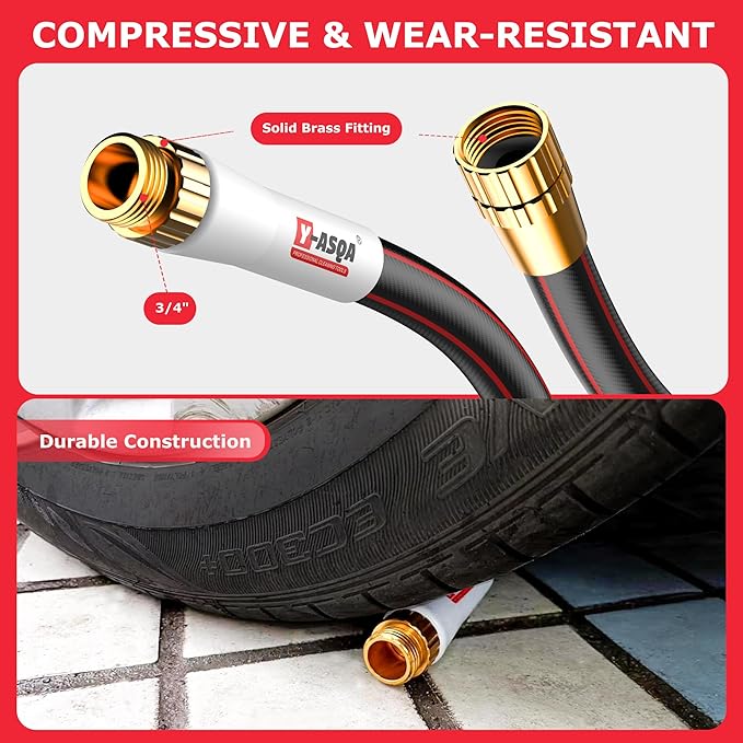 YASQA Heavy Duty Garden Hose 100 ft 5/8 Inch, Contractor's Leak Proof Durable No Kink Easy Coil Flexible Hose Black & water hose 100ft