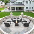 Belord 7-Piece Modern Black Wicker Patio Conversation Set - 4 Swivel Glider Chairs & 50,000 BTU Propane Fire Table
