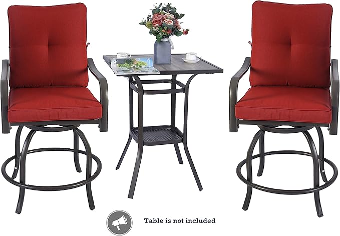 Kozyard Isabella Outdoor Patio High Swivel Bar Stools/Chairs,Counter Height Tall Patio Swivel Chairs, for Bistro Set for 2, Backyard, Cafes, Bistro, Restaurants and Chic Bars (Burgundy)