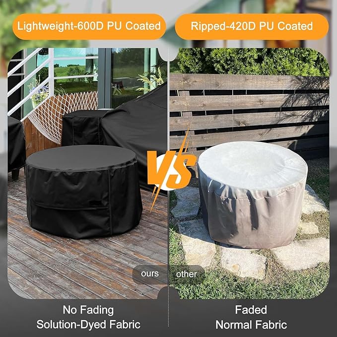 NettyPro Fire Pit Cover Round Waterproof Outdoor Firepit Cover for Gas Propane Fire Pit Table, 50 x 24 inch, Black