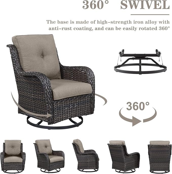 Belord 5 Piece Outdoor Patio Furniture Set - Outdoor Conversation Couch and Loveseat Glider Chair Furniture Set with Rattan Coffee Table for Deck Balcony Poolside Brown Wicker/Grey Cushions