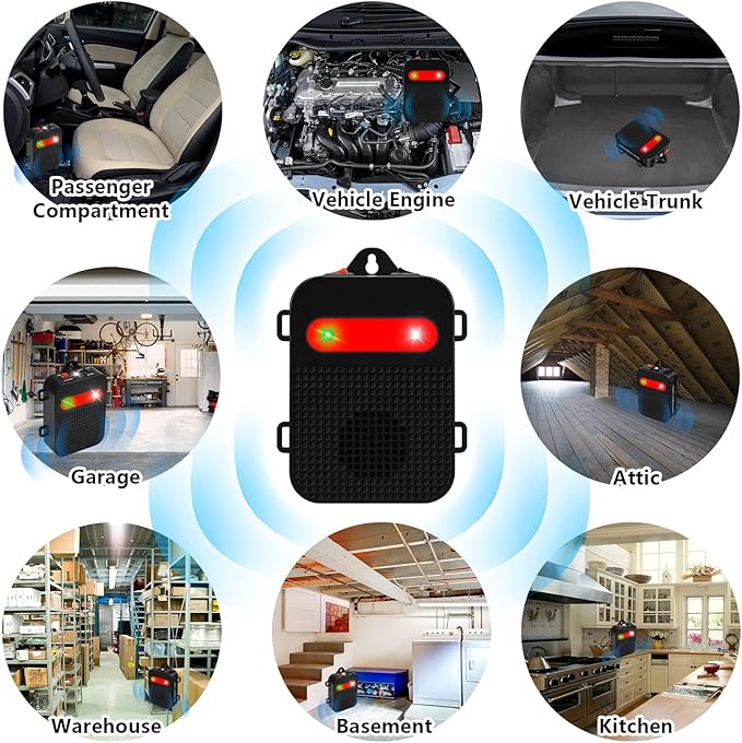 Ultrasonic Rodent Repellent Under Hood Battery Operated Pest Repeller Humane Mouse Repellent for Car Engines Basement Garage Attic Rat Mice Deterrent 1 Pack