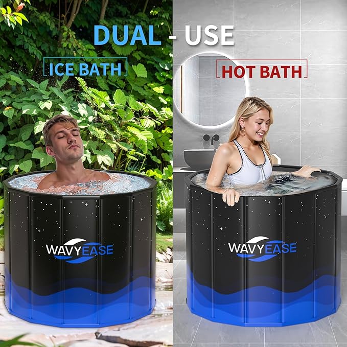 WAVYEASE® Portable Bath Tub for Adults -(31.5"L x 26"H) Foldable Cold Plunge Tub for Recovery - Collapsible Soaking Bath Tub for Shower Stall - Outdoor Ice Bathtub for Athletes (Black)