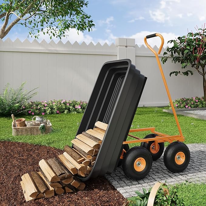 Heavy Duty Garden Dump Cart, 600LB Yard Utility Cart with All-Terrain Wheels & Quick-Release, Gardening Cart
