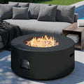 32 inch Round Propane Fire Table, 50,000 BTU Gas FirePit, Patio Fire Pit Table with Steel Lid, Rain Cover, 10ft Propane Hose, Lava Rocks, Black