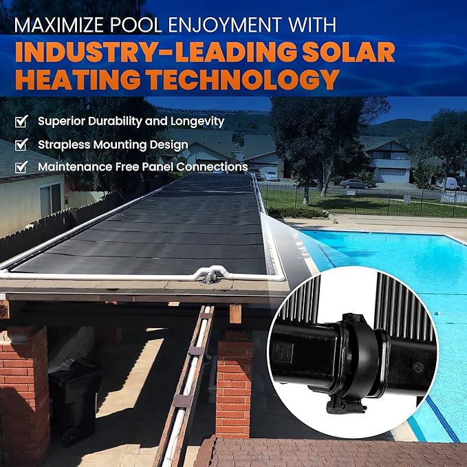 Industrial Grade Solar Pool Heater DIY Kit - Superior High-Wind Strapless Mounting System & Maximum Freeze Resistance (10-4'x12.5' / 500 Square Feet)