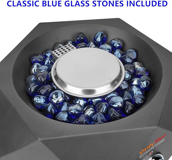 ONLYFIRE OUTDOOR LIVING Propane Gas Fire Pit with Blue Fire Glass Stones, 14" Portable Tabletop Gas Firepit Side-Mounted, Smokeless Firepit for Patio Bonfire Camping RV Tailgating, Modern FP004